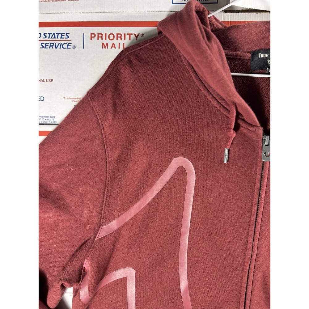 True Religion Big Horse Shoe‎ full zip hoodie Burgundy sz XL Y2K Baggy Fit - Picture 5 of 10